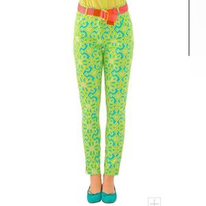 Gretchen Scott GripeLess Cotton Spandex Jeans Turquoise & Lime Piazza Size M